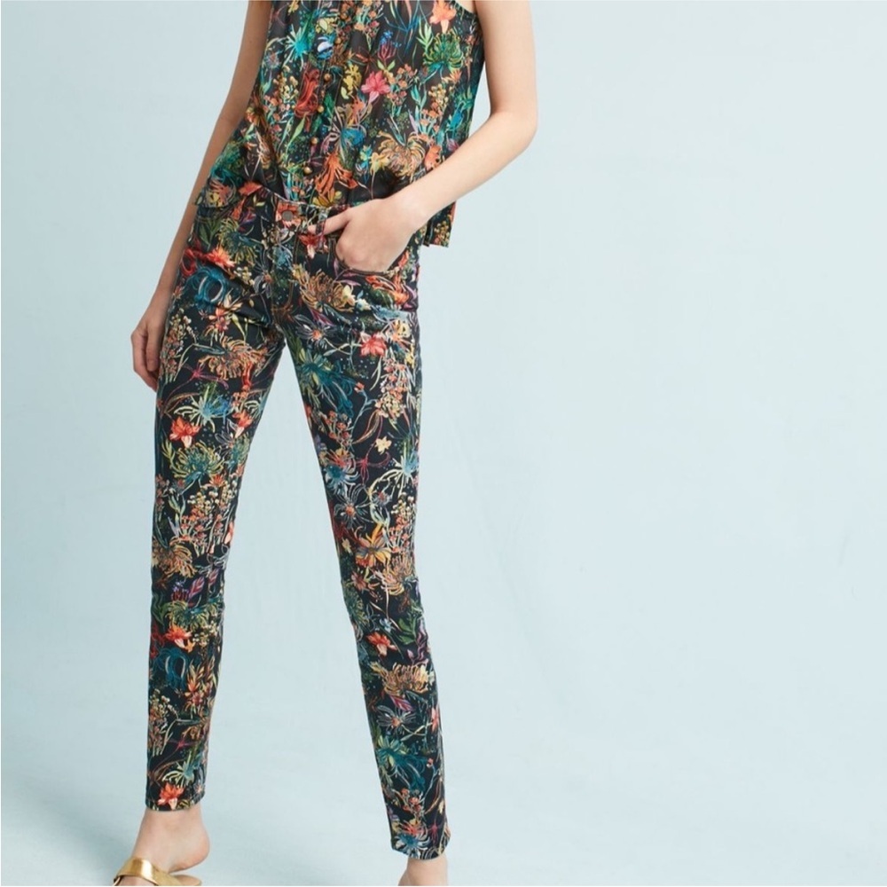 Anthropologie Mid Rise Skinny Jeans with floral print